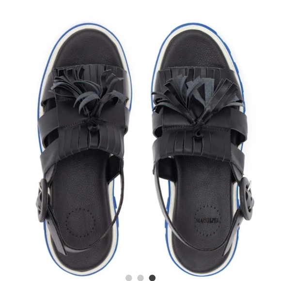 Manolita Demain Tratorada Preta Platform Sandals Black Leather Blue Sole Size 37 - Picture 3 of 9